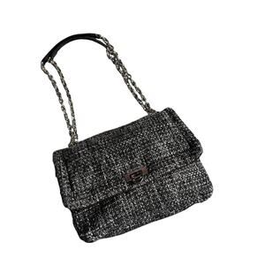 Primark Black White Tweed Chain Strap Flap Shoulder Handbag Purse